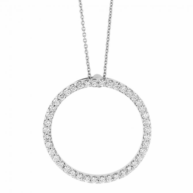 Roberto Coin Diamond Small Circle Pendant in White Gold, 18"